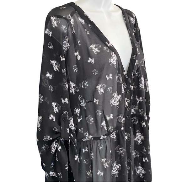 Torrid X Disney Minnie Mouse Babydoll Dress Size 2X Black Sheer Button Front - Picture 8 of 12